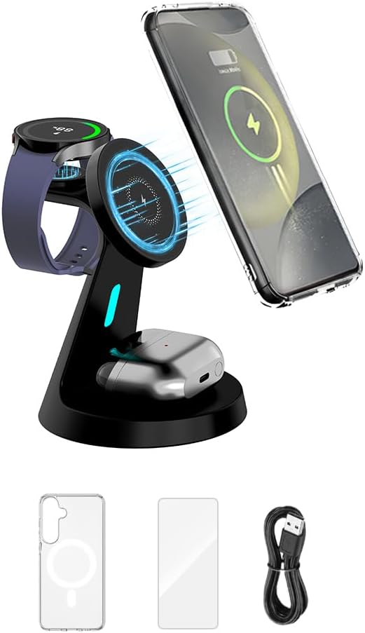 for Samsung Galaxy S24+ Dedicated Magnetic Charging Kit，3 in 1 Charging Station Compatible with MagSafe Samsung Charger for Watch Charger Stand for Galaxy Watch Ultra 8 7, for Buds