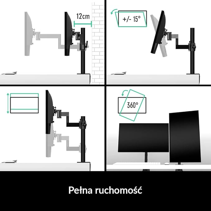 Arctic X1 - Monitor arm for one Monitor, Monitor Stand for up to 40"/43" Ultrawide, up to 10 kg/22 Ibs, Tiltable, Swivelable, Height Adjustable, VESA 75x75/100x100 - Black