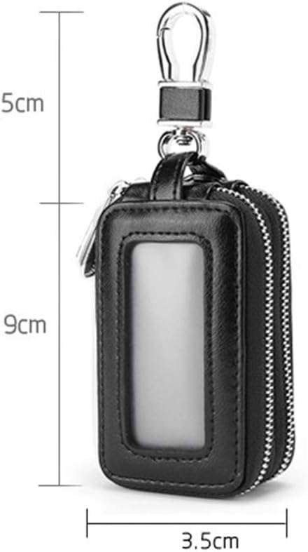 Car Key Chain Bag Double Zipper Leather Protection Key Coin Holder Keyring with Transparent Window