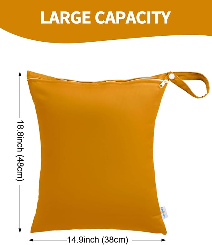 babygoal Travel Laundry Bags 2 Pack, Ideal for Travel, Gym and Swimming-Washable Waterproof Wet Dry Bags for Dirty Clothes, Bathing Suits and Swimsuits(yellow and brown)