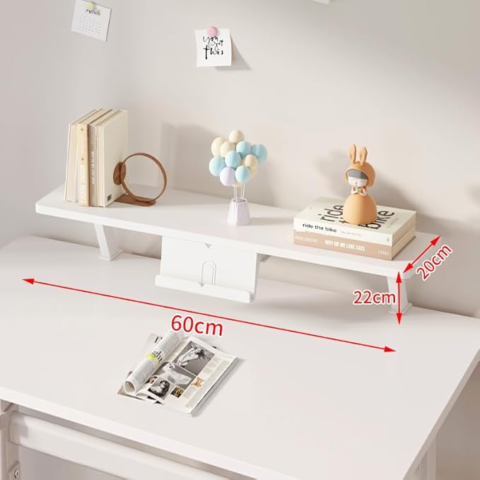 Clamp on Desk Shelf, Desktop Extender Klemmbares Schreibtisch Organizer Regal Adjustable Floating Desks Shelf for Office, Dorm, Home Desk Organization (White-with Reading Stand, 23.6x7.8in/60x20cm)