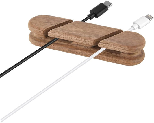 Solid Walnut Cable Holder & Cord Organizer, Adhesive Cable Clips for Desk, Under Desk, Wall, Bedside & Car, Wood Cable Management for Home Office, Phone Charging & USB Cables