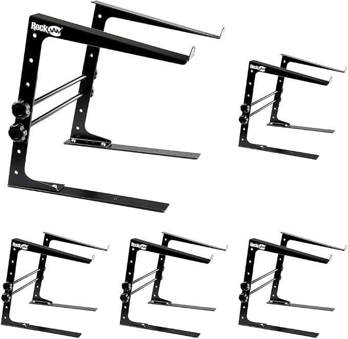 RockJam Portable DJ Laptop Stand with Adjustable Height, Anti-Slip Design, Works for Laptops, Controllers & CD Players (Pack of 5)