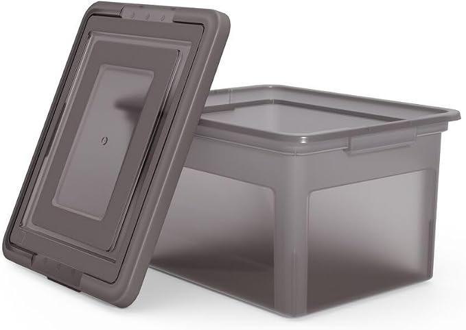 STAPLES File Box Plastic File Box Snap, Letter/Legal Size, Frost Gray, 4/Carton