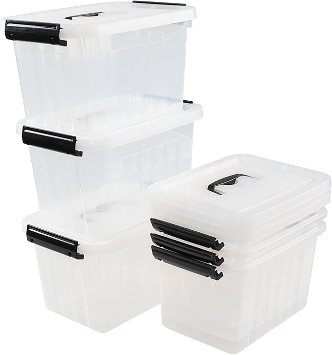Sandmovie 6 Quart Clear Plastic Storage Bins with Lids, 6 Packs