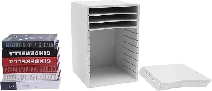 Vertical Desktop Sorter White, 11 Slots Mail Organizer Vertical File Organizer, PVC Paper Sorter Organizer with 11 Slots Adjustable, Construction Paper Storage Mailbox for Classroom Office (White)