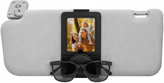 Car Visor Sunglasses Holder with Photo Frame, Magnetic Leather Clip