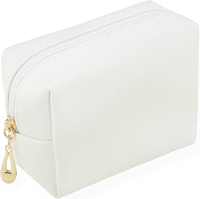 Small Makeup Bag Portable Cosmetic Bag for Women Makeup Pouch Waterproof Toiletry Bag for Travel (White, Mini)