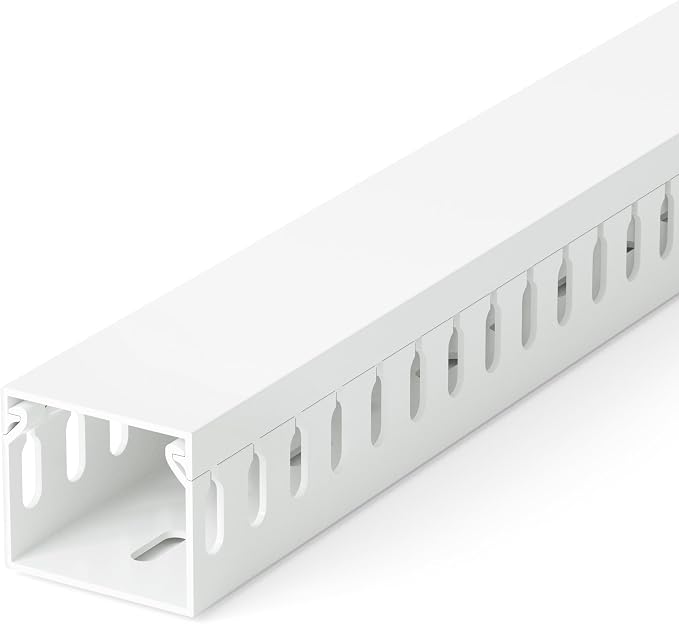 ZhiYo H1.4 W1.6 in Server Rack Cable Management Raceway, 12ft (4 X L3ft) Cable Raceway Kit, Electrically Safe PVC Open Slot Wire Cord Hider for Under Desk/Computer/Network Cords, White