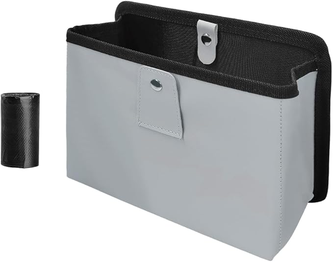 Yourkar Car Trash Can, Foldable Waterproof Leather Car Garbage Organizer Holder, Automotive Mini Dustbin Container with One Roll Trash Bag, Universal Interior Car Accessories (Gray, M)