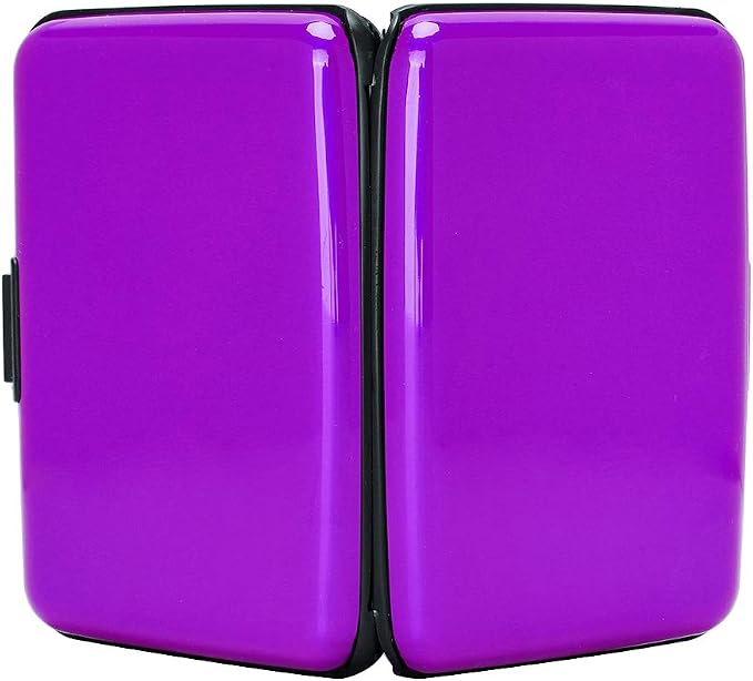ELFISH RFID Blocking Credit Card Protector Aluminum ID Case Hard Shell Business Card Holders Metal Wallet for Men or Women (Aluminum, Purple)