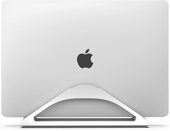 HumanCentric Vertical Laptop Stand for Desks in Silver Color, Upright Adjustable Holder to Dock Apple MacBook Stand, and Other Laptops to Organize Work & Home Office, Automatic Grip