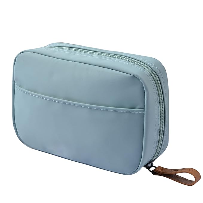 Hekyip Rectangular Beauty Bag, Small Travel Makeup Bag for Purse, Portable Waterproof Cosmetic Pouch for Ladies Women (Rectangular Mint Blue)