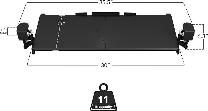 Mount-It! Under Desk Keyboard Tray, 30" Extra-Wide Clamp-On Slide-Out Drawer, Holds 11 lbs, Fits Desks up to 1.77" Thick, No-Drill C-Clamp Mount