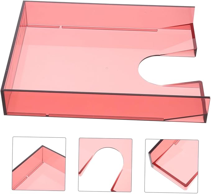 Stackable A4 Plastic Paper Storage Box, Lightweight Document Organizer with Wine Red Lid, Office File Holder for Desktop and Office Supplies