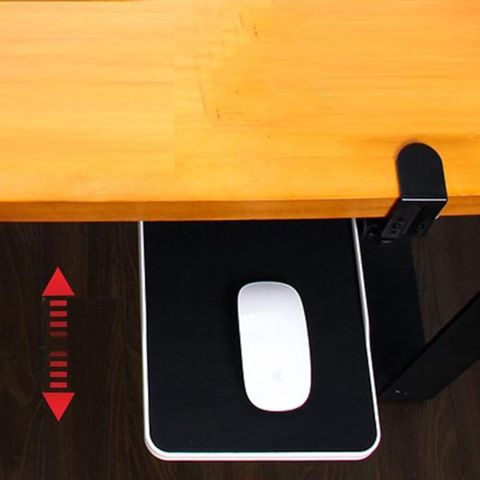FUZADEL Ergonomic Mouse Tray Desk Attachment Mouse Platform Slide Out Extension Clamp On Wrist Rest Pad Under Desk Shelf (Black)