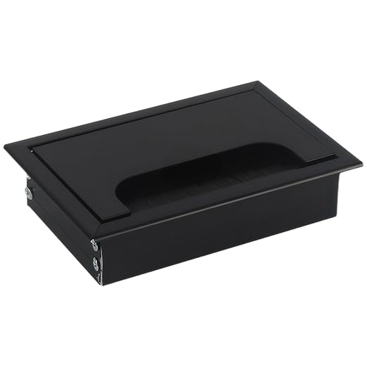 Desktop Cable Management Cover for Desk Organization - Aluminum Alloy Cable Box with Brush Seal (Black, 8.0x12.0x2.8 cm)