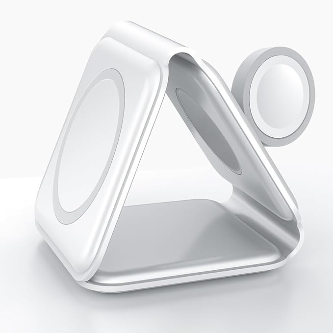 IHAO 3in1 Megnetic Attraction Wireless Charging Station Foldable Fast Charger for iPhone 15/14/13, iWatch & AirPods 15W Charging Stand with Strong Magnet Fold to Stand Multi-Device Safe Charging-White