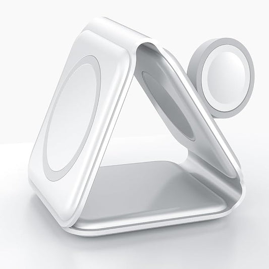 IHAO 3in1 Megnetic Attraction Wireless Charging Station Foldable Fast Charger for iPhone 15/14/13, iWatch & AirPods 15W Charging Stand with Strong Magnet Fold to Stand Multi-Device Safe Charging-White