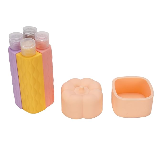 4 in 1 Portable Travel Bottles Set, Leak Proof Silicone Wide Mouth Containers, Brown Series - Durable Silicone Material, Leakproof Design, Ideal for Outdoor Travel (Light Pink Series)
