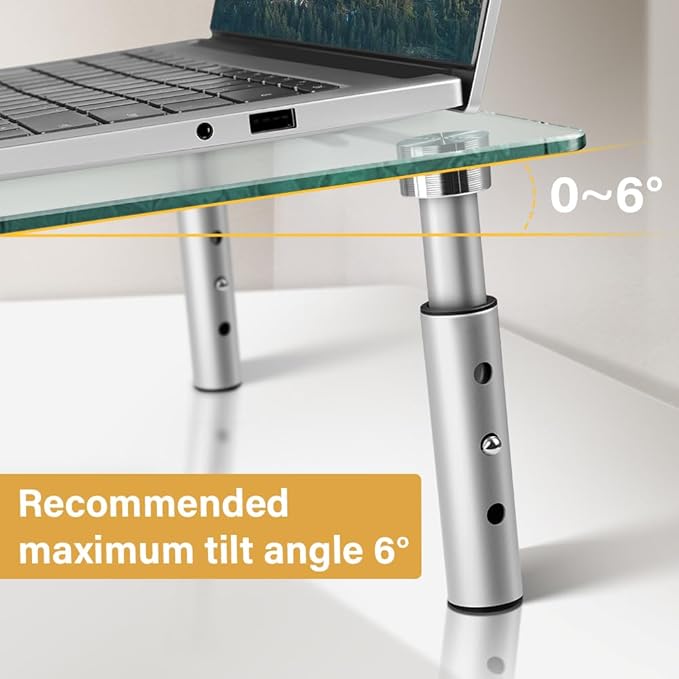 WKWKER Clear Glass Desk Stand 2 Pack Computer Monitor Riser with Height Adjustable Multi Media Monitor Stand Desktop Flat for Laptop TV Computer