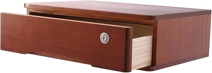 Desk Organizer with Drawer, Wooden Desktop Storage Box with Lockable Office Supplies Drawer Organizer Tabletop Storage Multifunctional Desktop Storage Box for Office Study Dresser（Walnut Color）