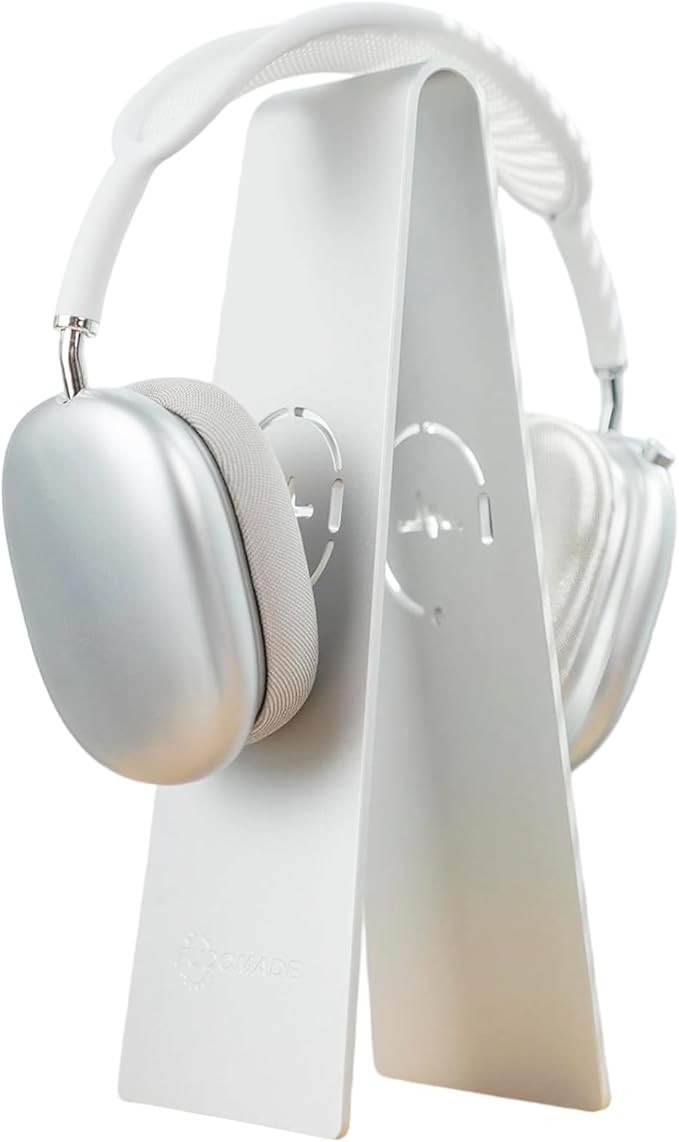 Aluminum Headphone Stand, Universal Headset Holder for Desk, Gaming Headphone Hanger with Anti-Slip Base, Compatible with Over-Ear & On-Ear Headphones (White)