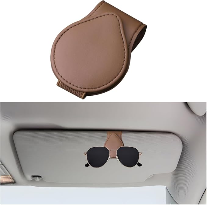 Mandark Magnetic Sunglass Holder for Car Visor, Leather Vehicle Eyeglass Hanger Clip, Automotive Interior Ticket Card Glasses Organizer Clamp Accessories, Universal for SUV, Sedan, Truck(Brown)
