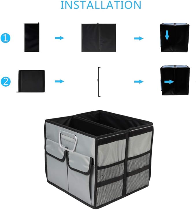 Car Trunk Organizer Collapsible Portable Multi Compartments Organizer with Non Slip Straps for SUV Truck Auto Vehicle Car Auto Minivan (Small without cover, Space gray)