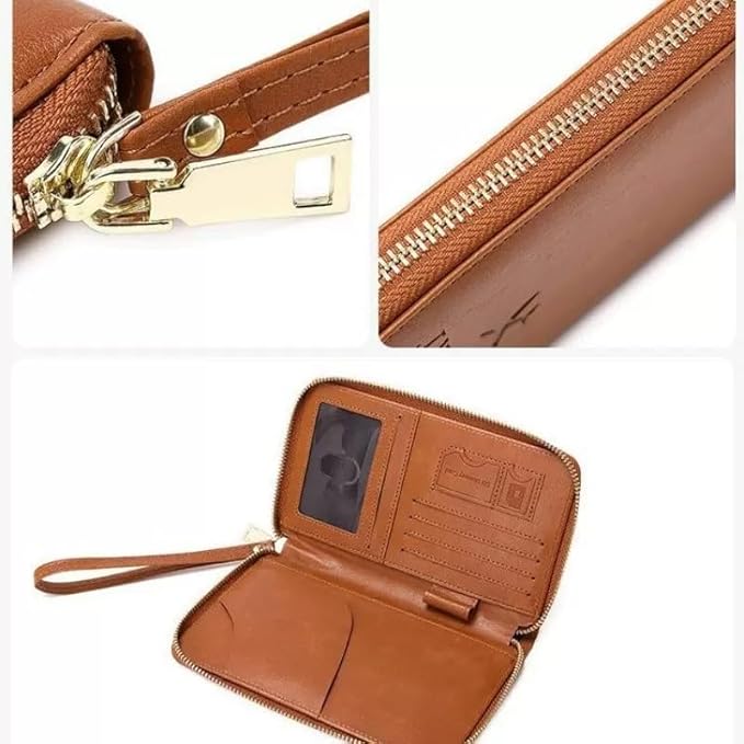 Multi-Functional RFID Passport Wallet,Travel Wallet for Men & Women,With zipper, anti-theft passport holder，Slim Leather Cover for Credit Cards, Tickets, Cash (Brown)