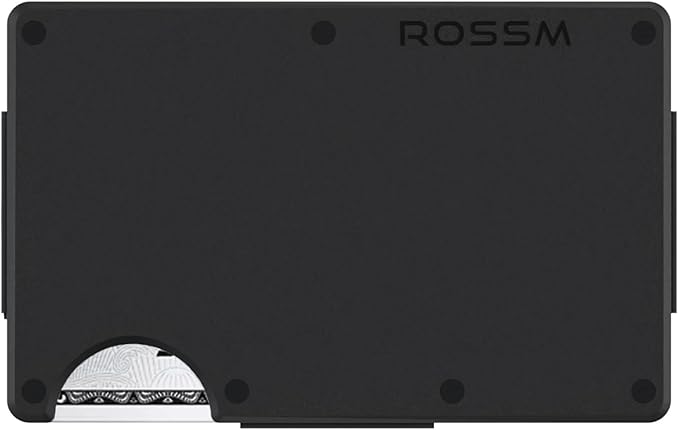 ROSSM Minimalist Wallet for Men - RFID Slim Wallet for Men - Thin Carbon Fiber and Metal Wallet with Cash Strap
