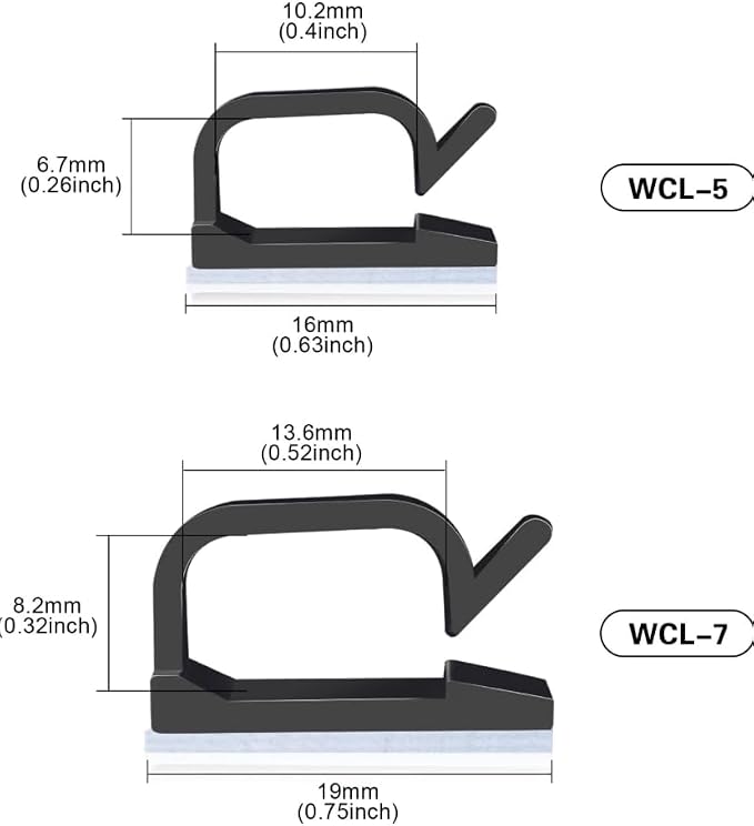 30 Pcs Self Adhesive Cable Management Clips, Durable Nylon Wire Clips with Strong 3M Adhesive, Cord Organizer for Car, Home, Office, Desk, and Nightstand (Black)