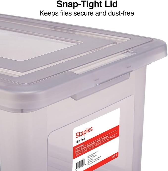 STAPLES File Box Plastic File Box Snap, Letter/Legal Size, Frost Gray, 2/Pack