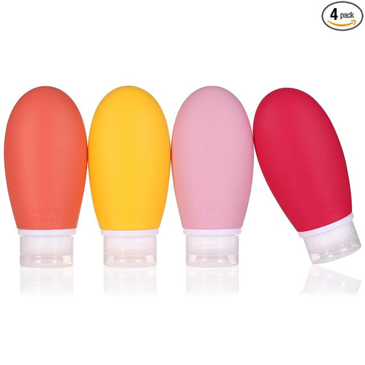 LIYUABU Leak Proof Silicone Travel Bottles,4 Pack 3.4oz Liquid Squeezable Refillable Portable Accessories/Cosmetic Containers,BPA Free,Travel Size Bottles for Toiletries Shampoo Conditioner Lotion
