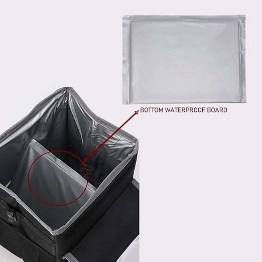 upra Car Trash Can with Lid Leakproof,Bag Hanging Storage Pockets,Adjustable Tissue Holder & Straps Garbage Bin, Portable Auto Trash Bag Holder for Road Trip, Kids, Dog Owners