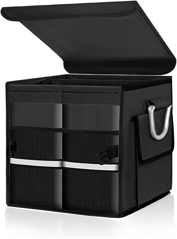 Trunk Organizer with Lid, 28L Collapsible Cargo Organizer with Aluminum Handles & Reflective Strip, Multi-Purpose Waterproof Oxford Storage Box for Cars Trucks SUVs Minivans (Black)