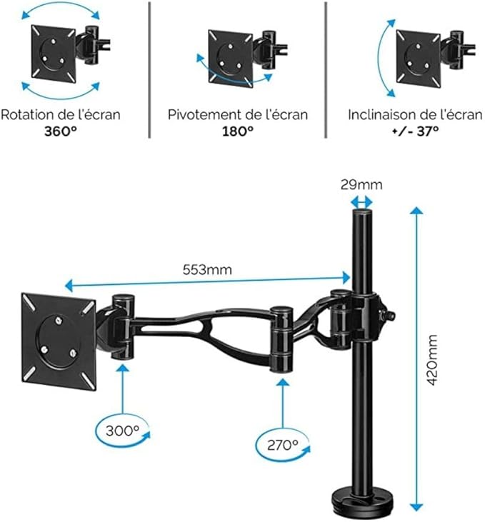 Fellowes 8041601 Professional Series Adjustable Depth Computer Monitor Stand for Desk with Single Monitor Arm, 30 Inch Monitor Capacity