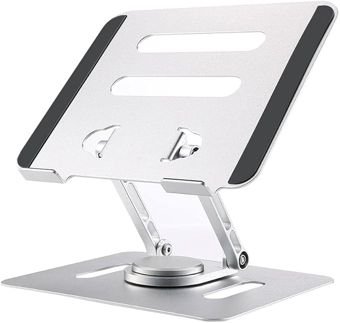UPERFECT Adjustable Laptop Stand with 360° Rotating Base, Heavy Duty Aluminum Ergonomic Computer Riser for Desk, Foldable Portable Monitor & Laptop Stand Compatible with 7-22 Inch Devices, Silver