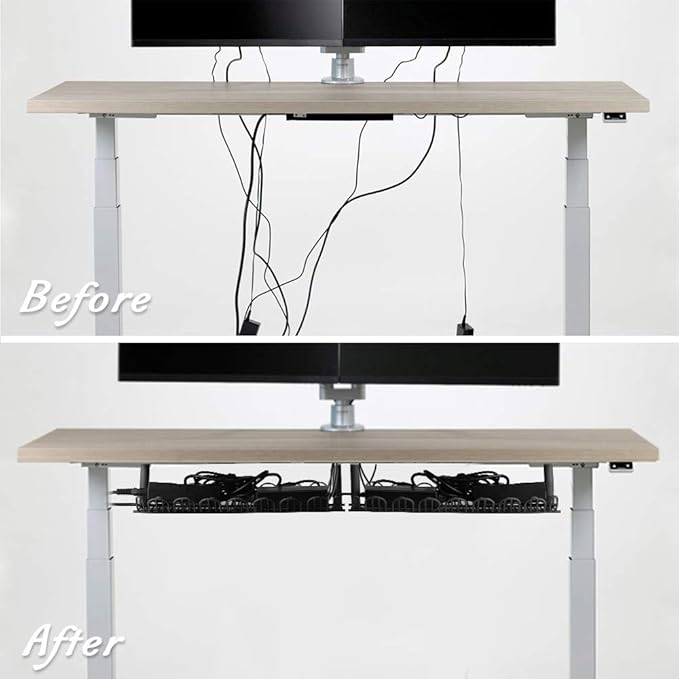 2 Packs Cable Management Tray, 14 inch Under Desk Cable Holder for Wire Management, Heavy Metal Cord Organizer Ideal for Computer Home Office Standing Tables to Hide Power Strips (Black)