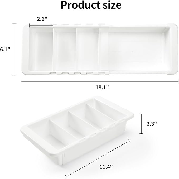 Plastic Drawers Organizer for Office Bathroom Bedroom Kitchen Desk - 1 Layers More White Storage Tray - Expandable 11.4-18.1 Inches (DEEP 2.3")