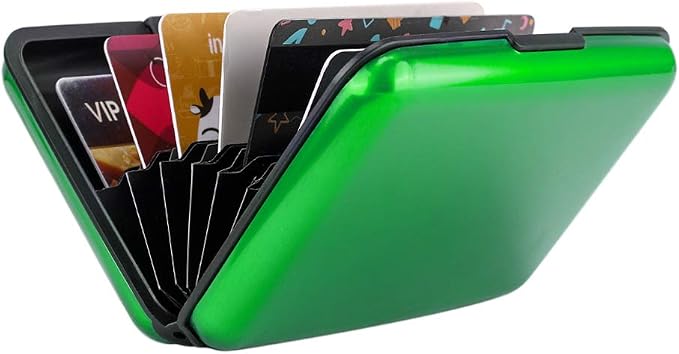 ELFISH RFID Blocking Credit Card Protector Aluminum ID Case Hard Shell Business Card Holders Metal Wallet for Men or Women (green)
