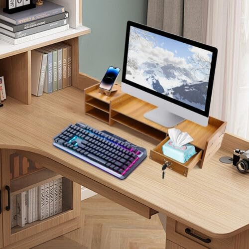 Monitor Stand Computer Riser with Storage Organizer, Desk Organizer Stand Monitor Stand Riser Multifunction Storage Shelf with Drawer (Style A)