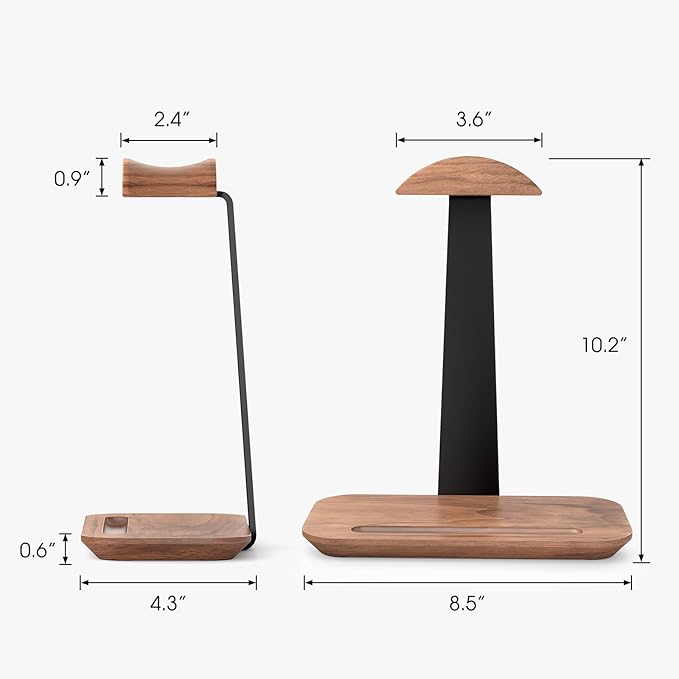 UPERGO Walnut Headphone Stand for Desk, Desk Tray Organizer, Nightstand Organizer