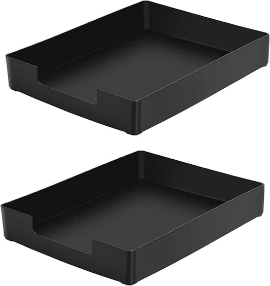 Letter-Size Tray, 2 PCS Desk Drawer Organizer, A4 Stackable Plastic Paper Tray for Office, School, Home Storage, and Storage Containers for Gift Wrap, and Crafts (2X Black)