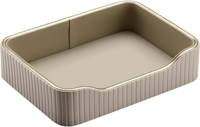 KINGFOM Prefume Tray, PU Leather Valet Tray Nightstand Organizer Trays for Men Women, Table Centerpieces Decorative Vanity Trays, Desk Organizer Tray for Key Jewelry Cosmetics (Beige)