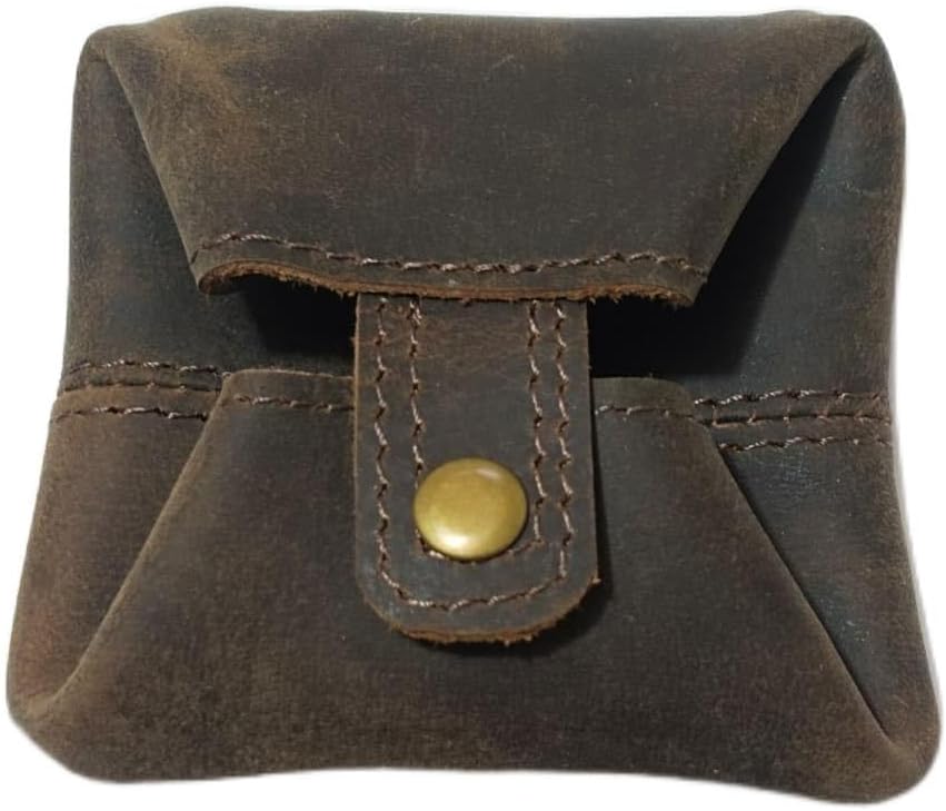 Full Grain Vintage Brown Leather Mini Coin Pocket | Leather Coin Pouch |Change Holder for Men & Women (Brown)