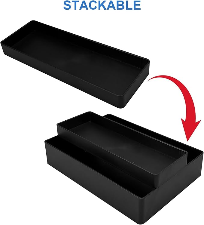 Amazon Basics Rectangular Plastic Desk Organizer, Half Accessory Tray for Office Supplies and Workspace Organization, 9.4" x 3.3" x 1", Black