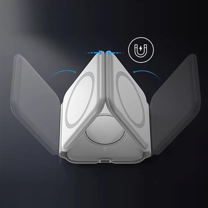 IHAO 3in1 Megnetic Attraction Wireless Charging Station Foldable Fast Charger for iPhone 15/14/13, iWatch & AirPods 15W Charging Stand with Strong Magnet Fold to Stand Multi-Device Safe Charging-White