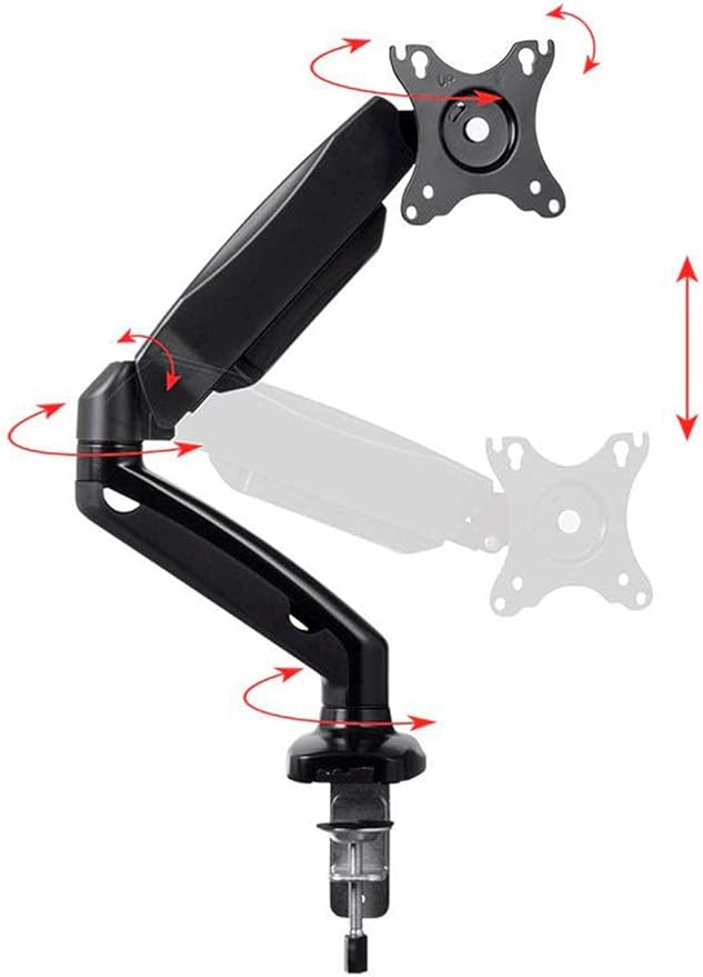 Monoprice Smooth Full Motion Single Monitor Adjustable Gas Spring Desk Mount - for Smaller Screens, Up to 27in Monitors, 14.3 LBS Display Weight, Black