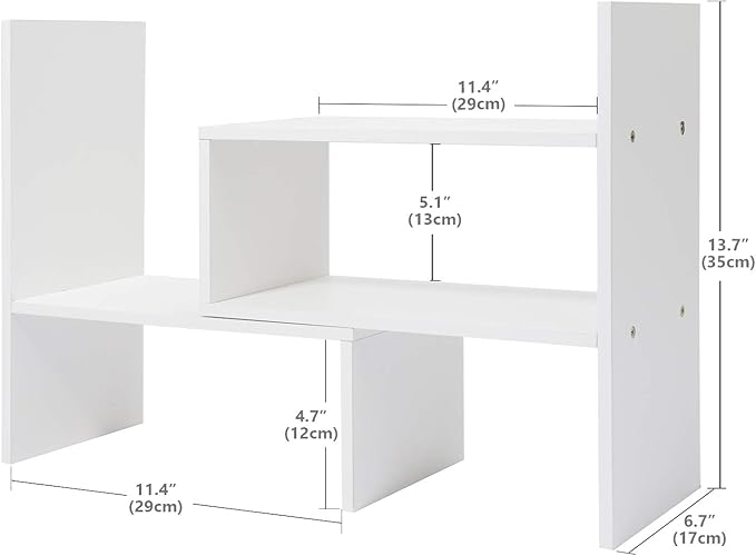 Hossejoy Wood Adjustable Desktop Storage Organizer Display Shelf Rack, Office Supplies Desk Organizer,White